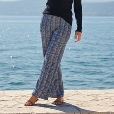 Easywear Chico's 3 Pants Wide Leg Textured Blue Knit Comfort Stretch XL