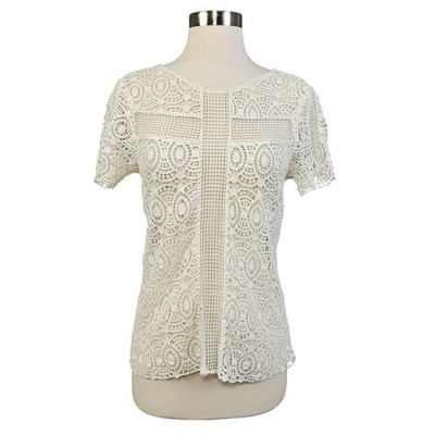 Daniel Rainn Womens Crochet Lace Blouse Size XS White Sheer Bohemian Cottage
