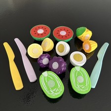 Toy Pretend Play Food Lot w/Vel-cro Sliced Fruit Vegetables Plastic Knives Egg