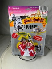 Black Knight Jousting Knight Free Wheeling VTG Plastic Toy Display Figure NOS