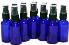 12 Pack- 15ml (1/2 oz) Cobalt Blue Glass Bottles, with Black Fine Mist Sprayer