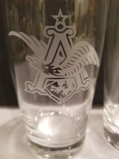 Anheuser Busch Etched Logo Glass set / 2 Pilsner CHEERS bottom Weighted Base