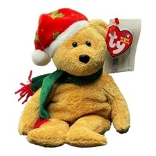 TY Beanie Baby Christmas Brown Teddy Bear 8.5" 2003 Holly Hat Green Scarf NWT