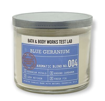 Bath & Body Works Test Lab BLUE GERANIUM No 004 Candle 14.5 oz 3 Wicks 2018 Edtn