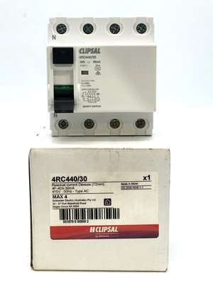 Clipsal 4RC440/30 Safety Switch 4P 40A 30mA 10kA 415VAC C-Curve MAX 4