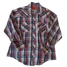 Vintage 80s Plaid PEARL SNAP WESTERN SHIRT Cowboy Rodeo Workwear 16 33/34 Size L