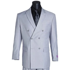 VINCI Men's Platinum Gray Double Breasted 6 Button Classic Fit Suit NEW