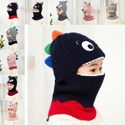 Bear Kids Beanie Hats Winter Knit Hat Neck Protect Child Girls Earflap Caps - Photo 1/8
