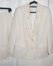 VTG Union Joyce 2 pc. Suit pleated Skirt Embellished Jacket Cream/ivory Women 10