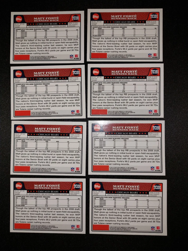 2008 Topps Chrome Matt Forte #TC191 Refractor Chicago Bears RC 8 Card LOT - Image 2 of 2