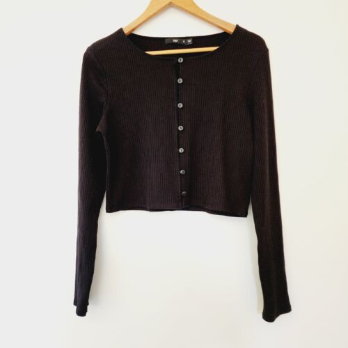 Sportsgirl Womens Top Size XL Black Long Sleeve Cropped Buttons