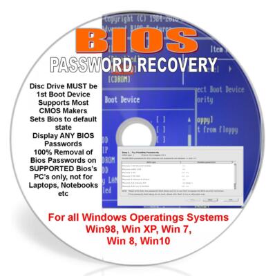  Bios Password Recovery PC Best Ever BOOT Disc Viewer CD, XP 7, 10 easy use