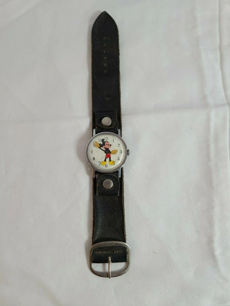 Vintage Walt Disney Production Mickey Mouse Watch Wind Up Yellow Hands Untested