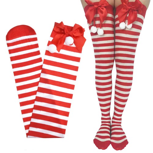 Calze donna natalizie moda coscia alta a righe sopra il ginocchio calza natale - Foto 1 di 16