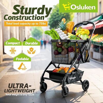 75Lbs Collapsible Utility Cart with Removable Basket & Universal Wheels