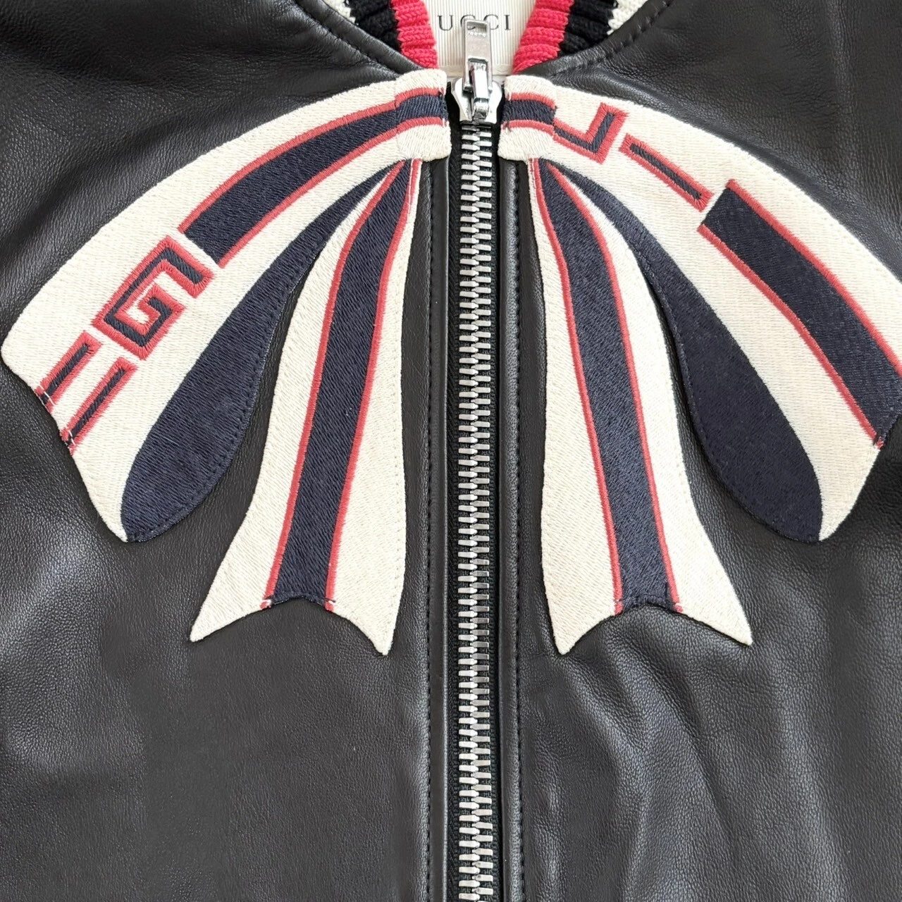 Giacca Bomber Gucci 'Inutilizzata' Trompe L'oeil Fiocco Nappa Pelle 12 Originale