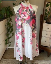 Pink floral sleeveless A-line dress, XL