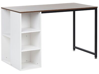 Schreibtisch Bürotisch Computertisch weiß / dunkler Holzfarbton Dese