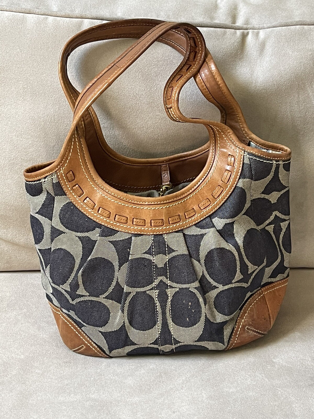 COACH Denim Leather Bleecker Signature Shoulder Bag B… Gem