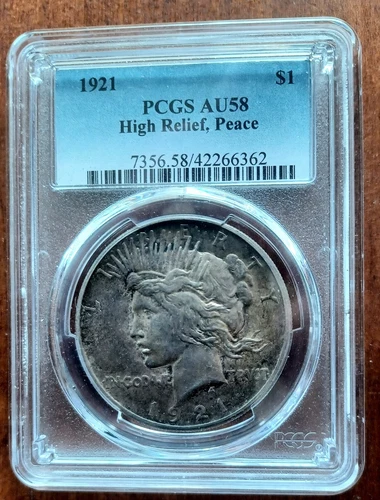 1921 High Relief Peace Silver Dollar AU-58 PCGS