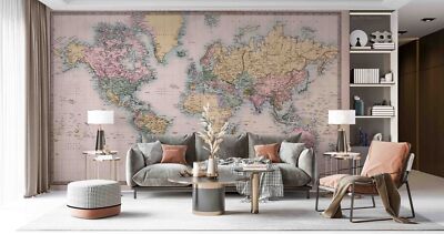 3D World Map Texture Self-adhesive Removable Wallpaper Murals Wall