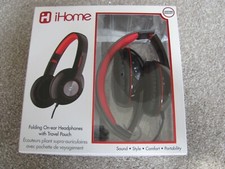Brand New iHome iB45 On-Ear Folding Headphones with Travel Pouch Red