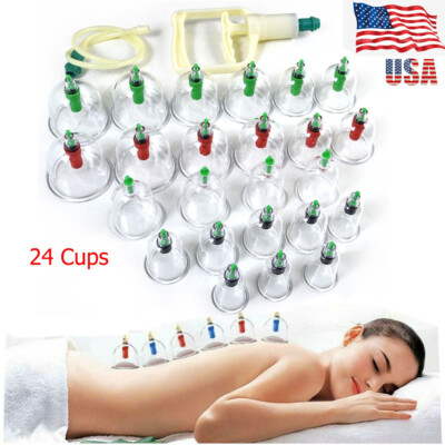 24 Suction Cup Vacuum Cans Body Back Massage Therapy Healthy Care Massagger Kits