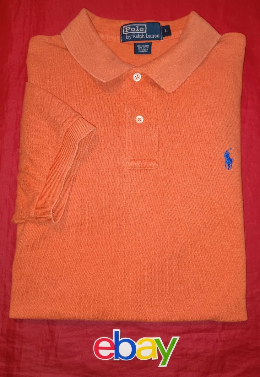 VINTAGE Men SZ L ORANGE MESH Polo Ralph Lauren BLUE PONY
