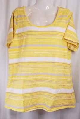 LIZ CLAIBORNE Women's Top Size 1X Yellow Stripe Design Short Sleeve Designer