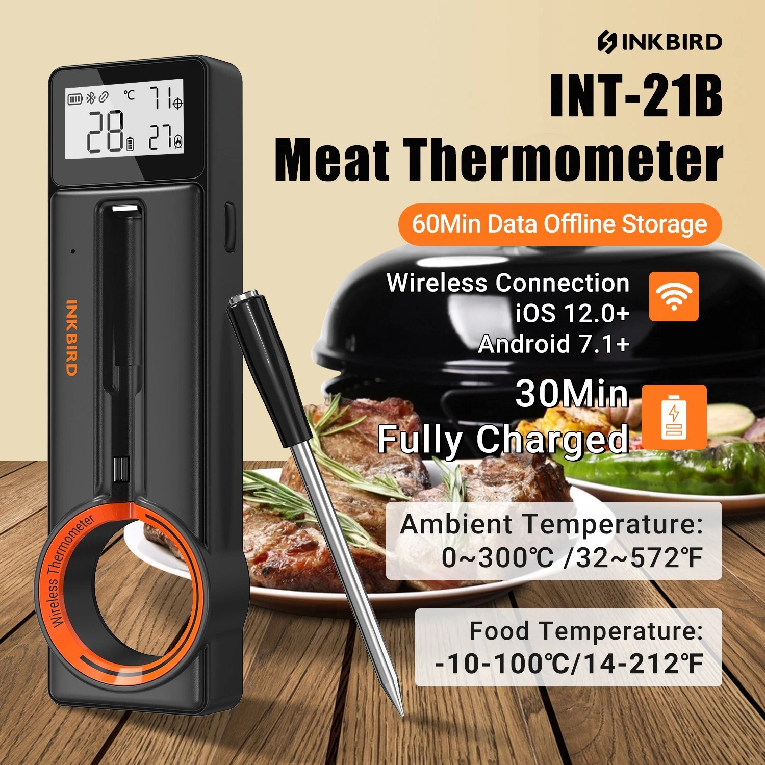 Inkbird Wireless Cooking Meat Thermometer 60min Data Storage 25min Rechargeable
Opens in a new windo