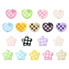 36pcs Tartan Pattern Baking Paint Alloy Beads Heart & Star Spacer Beads for DIY
