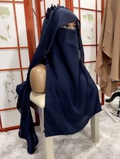 Navy Blue Burqa princess crown chiffon niqab Veil Muslim 2 pc set Free Size