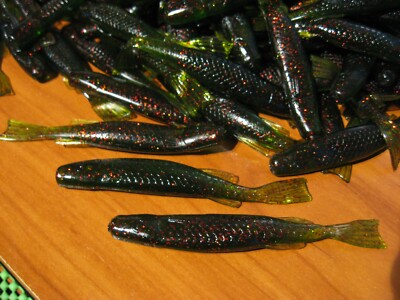 25 Flat Nose Minnows 4'' Soft Plastic Fishing Swim Baits Watermelon Red Flake