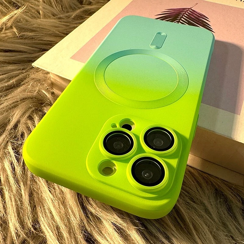 Case For iPhone 16 15 14 Pro Max 13 12 Magsafe Gradient Magnetic Silicone Cover