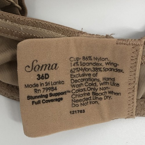 Soma Womens Bra 36D Nude Beige Lace Over Underwire Soft Cups Adjustable Straps - Picture 4 of 4