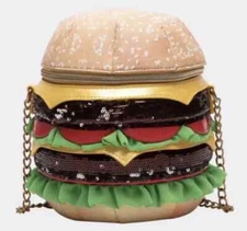 Betsey Johnson Kitsch Nice Buns Faux Leather Cheeseburger Pickle Zip Crossbody