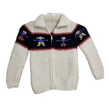 Handmade Cardigan Kids 6 White Vintage Folk Knit Full Zip Sweater Chunky Nordic