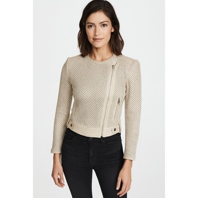 Joie Crochet Knit Lamb Leather Trim Jacket in Cream Size XXS