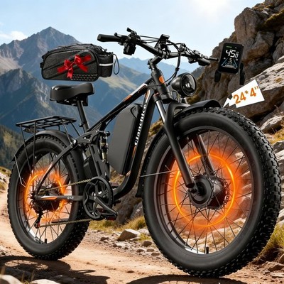 5000W Dual Motor Peak Electric Bike Long Range Fat Tire 40-45mph Bicycle Adults