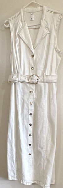 Anko Womens Ivory Denim Shirt Dress 14 Sleeveless Belted Button Front Midi