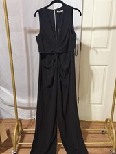 Halston Heritage Black Solid V-Neck Sleeveless Wide-Leg Jumpsuit One-Piece 12