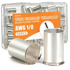 55PCS AWG 1/0 Wire Ferrules Copper Crimp Terminals Silver Plated Cable Ends