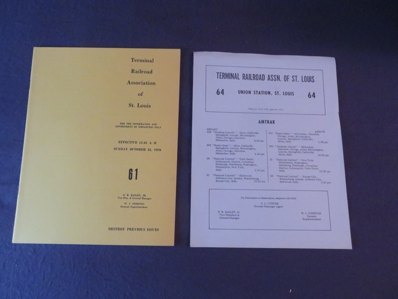 2 Term. Railroad Assoc. of St. Louis Employee Timetable LOT #61. 1970 & #64 1972