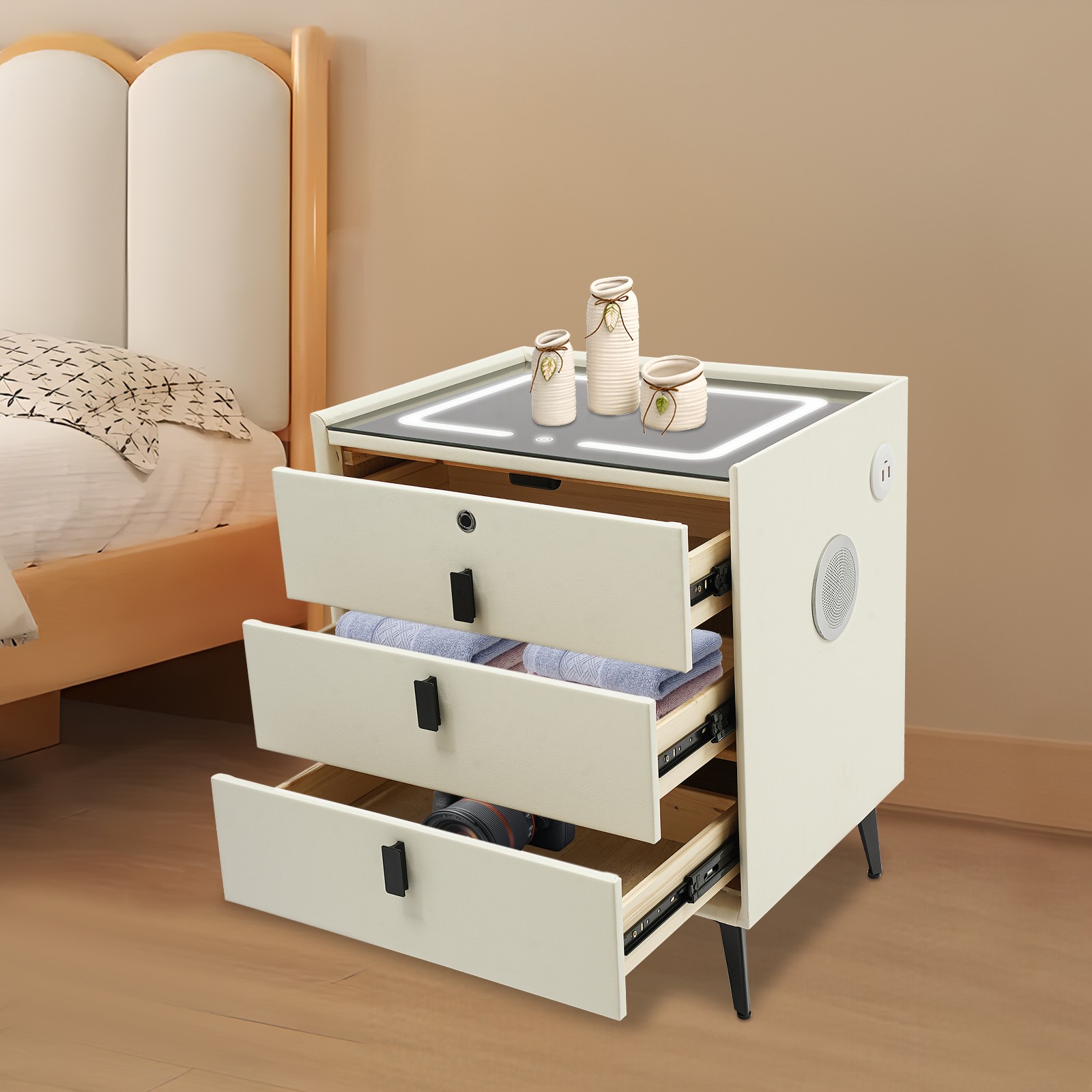 3 Drawers- End Table With Usb&wireless Charging