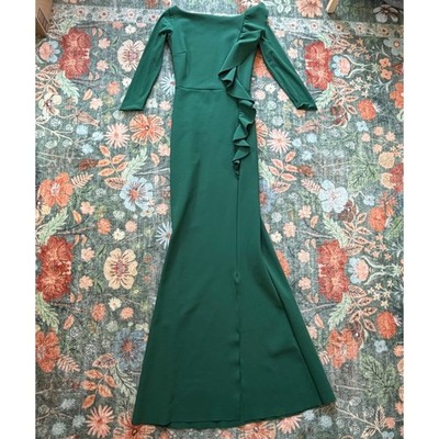 Chiara Boni La Petite Robe Green Ruffle Front Gown Italian Scuba Knit Maxi Dress