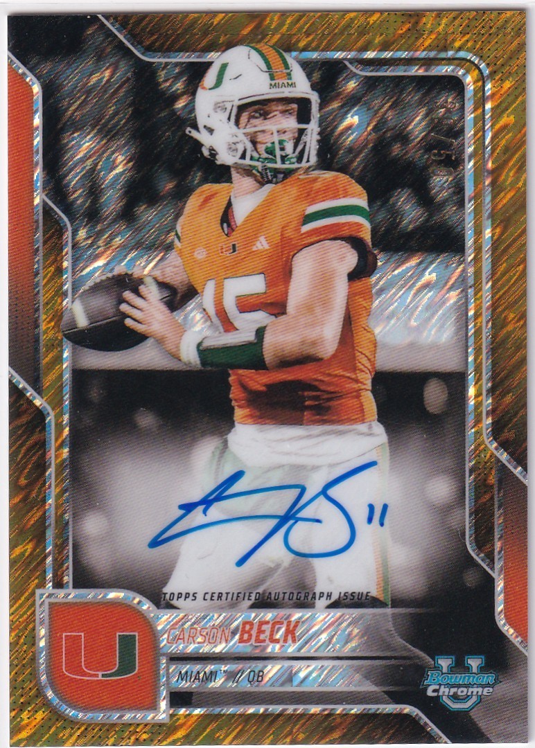 2025 Bowman Chrome U Carson Beck 30/50 Autograph Auto Gold Shimmer #BCA-CBE