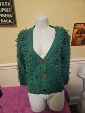NWT Womens Chrismas Sweater W/ Christmas Bulbs On It Size Small Christmas Green