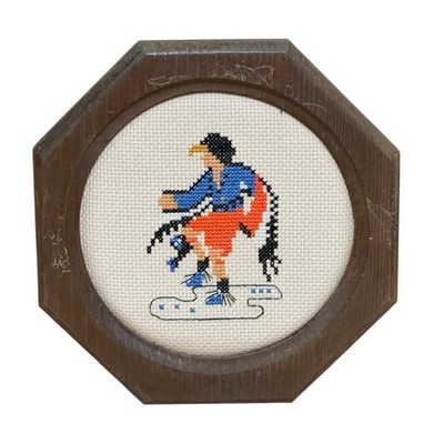 Vintage  Eagle Dancer  Native American Cross Stitch Art in Octagonal Wood Frame