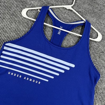 Under Armour Shirt Womens Medium Blue HeatGear Racerback Tank Athletic Gym
