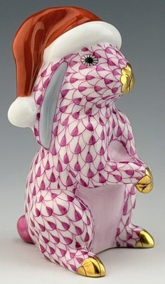   MINT HEREND Santa Bunny Rabbit Raspberry Fishnet Figurine ($480 Retail)